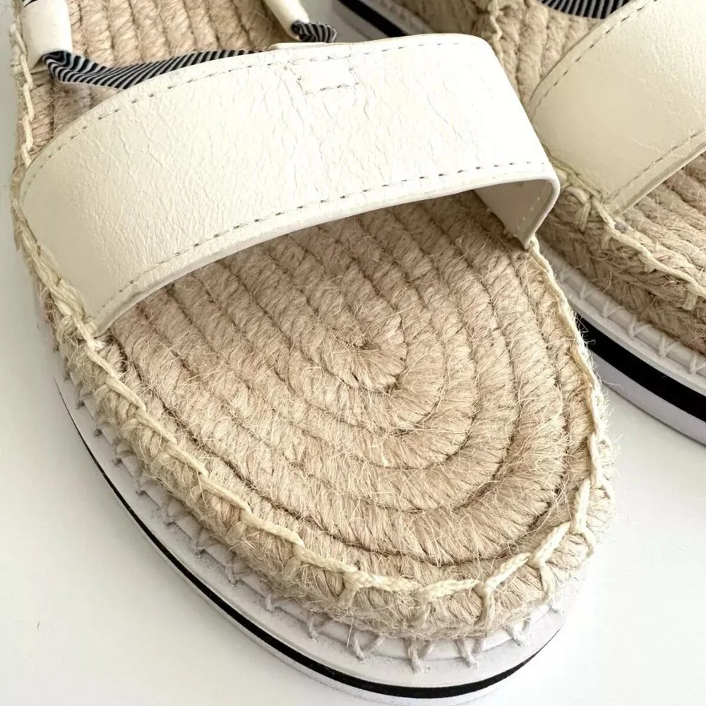 NEW TONY BIANCO Ankle Wrap Espadrille Wedge Sandals in White/Blue Stripe Size 8